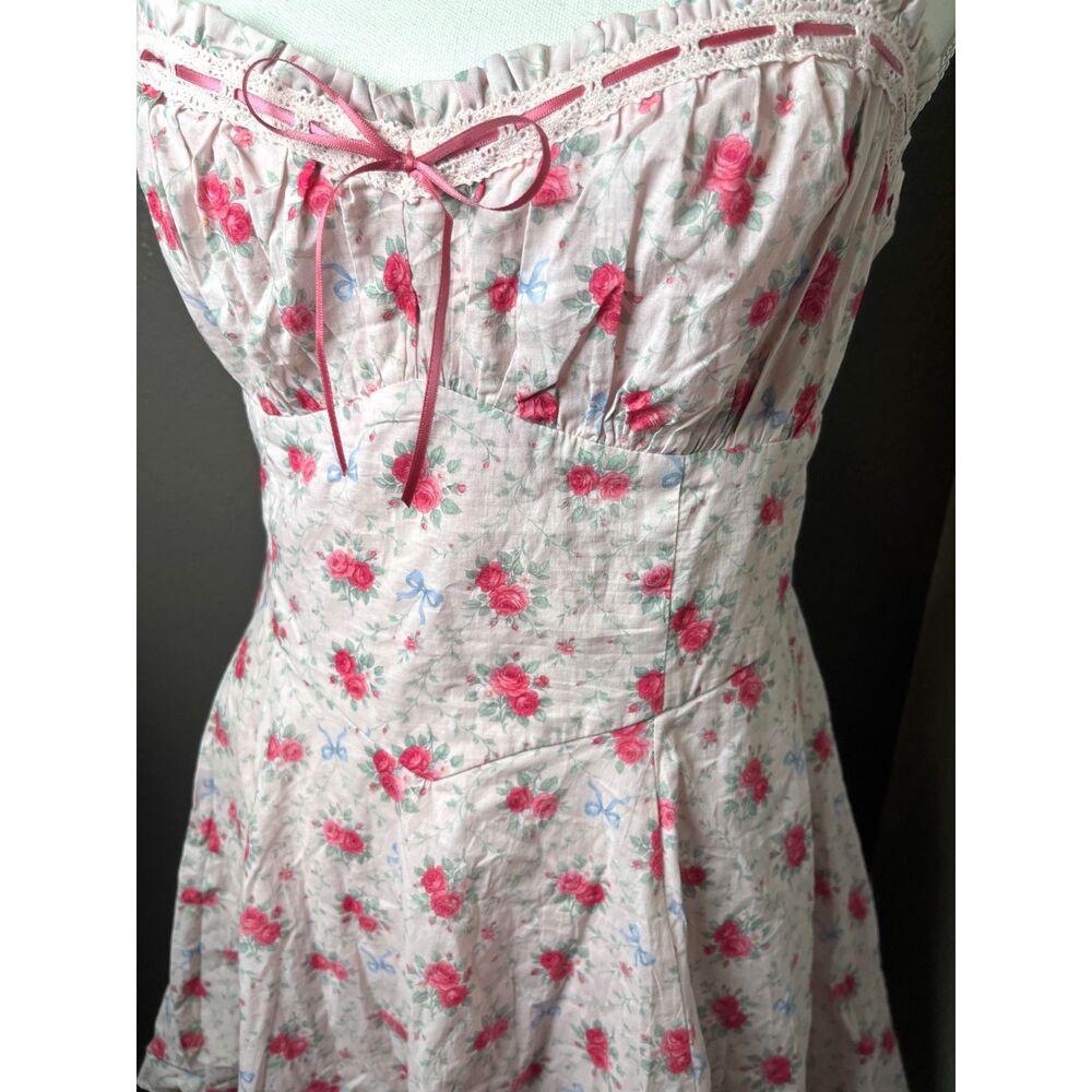 Altar'd State Size Large Pink Coquette Floral bow halter dress NWOT cotton - Picture 4 of 5